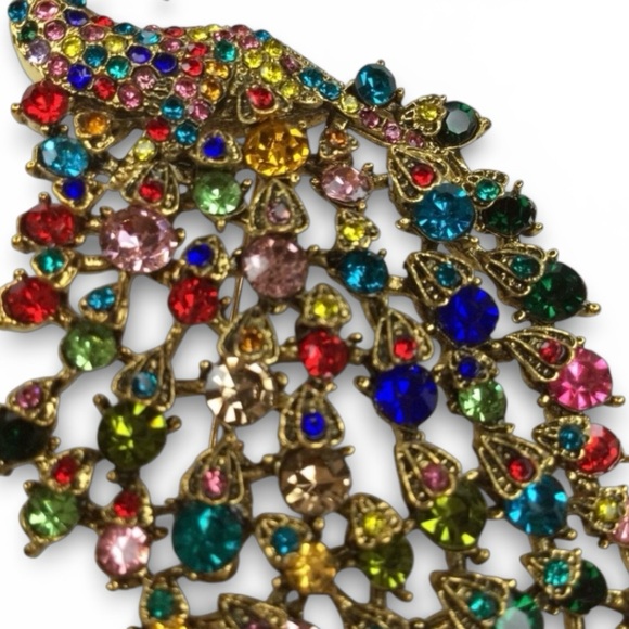Regal Peacock Brooch & Pendant – Gold‑Tone with Multicolor Rhinestones – NWT - Picture 7 of 11